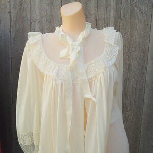 Vintage Cream Silky Nylon Long Belted Robe Luxite sz 12 50s 60s